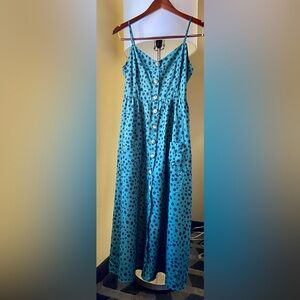 Paper Plane London Womens Strappy Maxi Dress Size L/XL Green w/blk Polka Dots